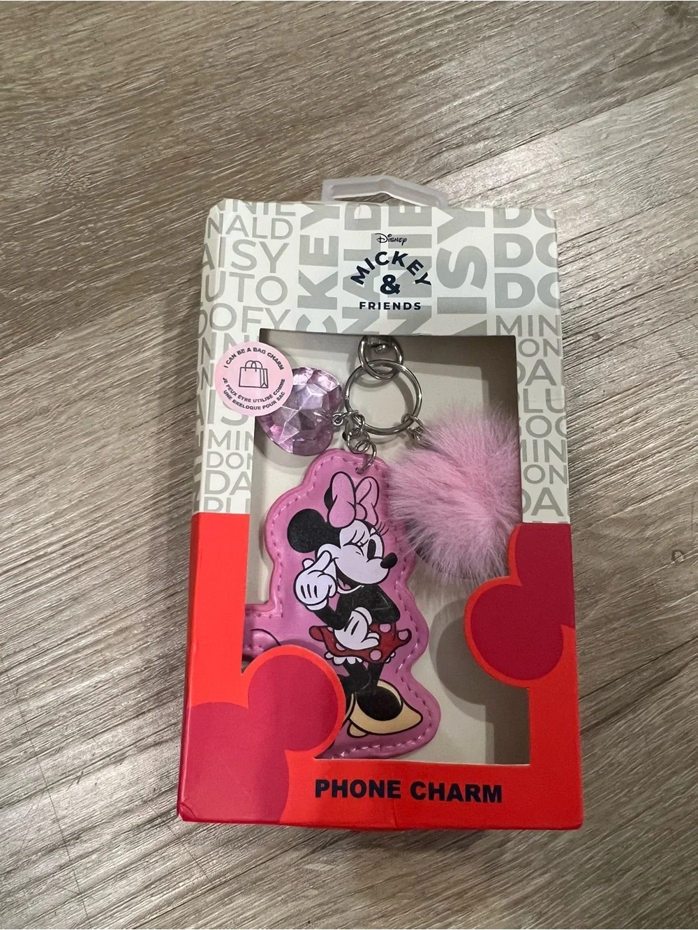 Disney Minnie Mouse Pink Faux Fur Phone Charm with Crystal Accent